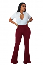 WineRed Women's Brushed Flare Pants Bodycon Stripe Sexy Office Lady Long Trousers