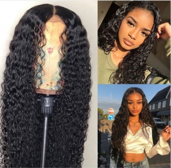 Black Fashion Women's Front Lace Wrapped Long Curly Hair Wig Set