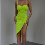 Green Women's Elegant Sexy Strap Split Party Mini Dress