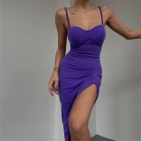 Blue Women's Elegant Sexy Strap Split Party Mini Dress