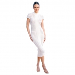 White Women's Short Sleeve Mesh Knitted Sexy Club Bodycon Long Dress