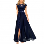 RoyalBlue Women's Sleeveless Lace Hollow-out Mesh Maxi Slim Fit Prom Long Dress
