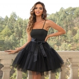 Black Women's Sexy Straps Mesh Slim Fit Fashion Prom Formal Skirt Dress
