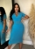 Blue Women's Short Sleeve Elastic Knitted Hollow Out Bodycon Midi Dress