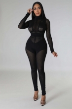 Black Women's Fashion Woolen Knitted Bodycon Sexy Prom Party Jumpsuit