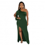 Green Single Long Sleeve Pleated Bodycon Women Prom Party Maxi Dress