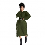 Green Long Sleeve Sweaters Fashion Women Tassels Bodycon Midi Dress