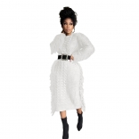 White Long Sleeve Sweaters Fashion Women Tassels Bodycon Midi Dress