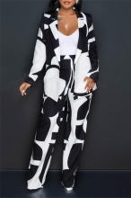 White Women's Long Sleeve Printed Fashion Suit Coat Sexy Jumpsuit Dress