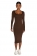 Brown Long Sleeve Suqare Neck Bodycon Women Prom Party Midi Dress