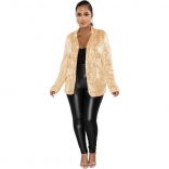 Gold Women's Long Sleeve Sequins Fashion Women Jacket Coat