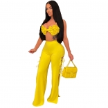 Yellow Women's Halter Strapless Tops Bandage Sexy Jumpsuit Dress Sets
