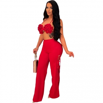 Red Women's Halter Strapless Tops Bandage Sexy Jumpsuit Dress Sets
