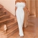 White Women's Off-Shoulder Feather Fashion Prom Bodycon OL Sexy Jumpsuit