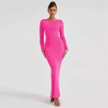 RoseRed Women's Sexy Backless Lace Up Long Sleeve Temperament Bodycon Evening Prom Long Dress