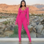 RoseRed Women's Long Sleeve Sexy Underbra Low-Cut Bodycon Sexy Jumpsuit