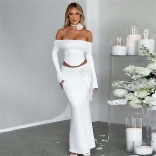 White Women's Off-Shoulder 2PCS Bodycon Prom Party Long Dress