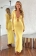 Yellow Women's Deep V-Neck Long Sleeve Sexy Bodycon Formal Long Dress