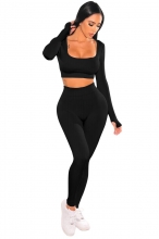 Black Women's Long Sleeve Low-Cut Tank Tops Bodycon Stripe Sexy Jumpsuit Sets
