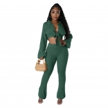 Green Women's V-Neck Long Sleeve Crop Tops Knitting Bodycon Sexy Jumpsuit