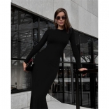Black Long Sleeve O-Neck Women Fashion Formal Evening Long Dress