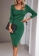 Green Long Sleeve Low-Cut O-Neck Stripe Bodycon Prom Casual Split Midi Dress