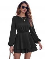 Black Long Sleeve O-Neck Fashion Women Skirt Rompers