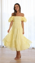 Yellow Off-Shoulder Chiffion Hollow-out Fashion Skirt Dress
