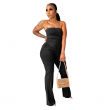 Black Women Off-Shoulder Striped Sexy Jumpsuit Fashion Party Causal Dress