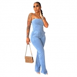 Blue Women Off-Shoulder Striped Sexy Jumpsuit Fashion Party Causal Dress
