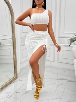 White Women's Sleeveless Bodycon Split Long Dress Sexy Evening Two Pieces Prom Casual Clothing