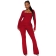 Red Women Long Sleeve Stripe Two Pieces Jumpsuit Sets Bodycon Casual Pleated Fashion Clothing