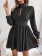 Black Women's Long Sleeve Deeo V-Neck Pleated Sexy Party Casual Skirt Dress