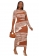 Khaki Women's Long Sleeve Bodycon Stripe Party Midi Dress Sexy Evening Casual Office Clothing