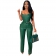 Green Women Off-Shoulder Faux Leather Tops Bodycon Sexy Pleated Jumpsuit Sets