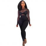 Black Women's Mesh Jumpsuit Bodycons See-through Fashion Long Dress Clothing