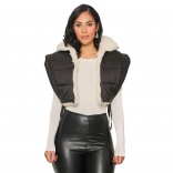 Black Women's Wool Cotton Coats Sleeveless Zipper Fashion Winter Jacket