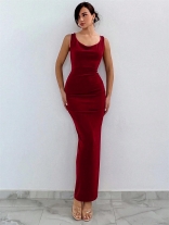 Red Women's Straps Sleeveless Long Dress Backless Bandage Evening Party Fashion Clothing