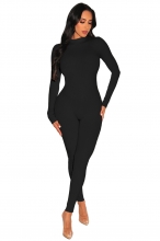 Black Women's Sports Sexy Jumpsuit Striped Long Sleeve Slim Fit Bodysuit Long Dress