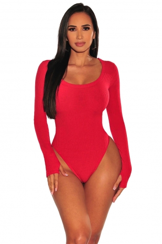 Red Women's Long Sleeve Stripe Tops Bodycons Sexy Versatile Commuter Jumpsuits