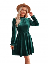 Green Women's Long Sleeve Velvet Skirt Dress Casual Luxury Fashion Clothing