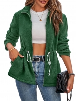 Green Women's Plush Coats Plush Drawstring Fashion Casual Jacket Clothing
