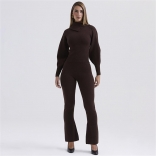 Coffee Women's Knitting Jumpsuit Sweaters Two Pieces Sets Fashion Casual Clothes