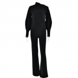 Black Women's Knitting Jumpsuit Sweaters Two Pieces Sets Fashion Casual Clothes