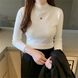 White Women Knitted Sweater Winter Slim Basic Casual Base Versatile Top Female Bottom Undershirt Pullover