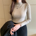 Khaki Women Knitted Sweater Winter Slim Basic Casual Base Versatile Top Female Bottom Undershirt Pullover