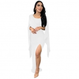 White Women's Pleated Long Dresses Split Hollow Sleeves Bandage Formal Bodycons Party Evening Vestidos Clothing
