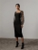 Black Women's Mesh Long Sleeve Embroidery Boat Neck Bodycon Midi Dress