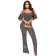 Gray Off-Shoulder Halter Pleated Sexy Tops Casual Women Pant Jumpsuit Dress Sets