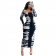 Black Women Long Sleeve Printed Elastic Striped Bodycons Party Midi Dress